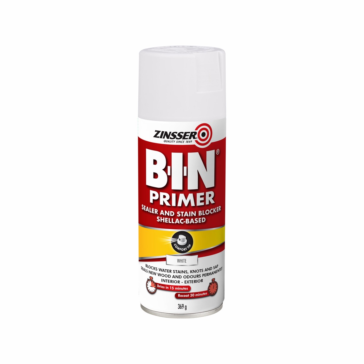Zinsser B-I-N Primer Sealer Stain Blocker Aerosol 369g - White Shellac Based Spray