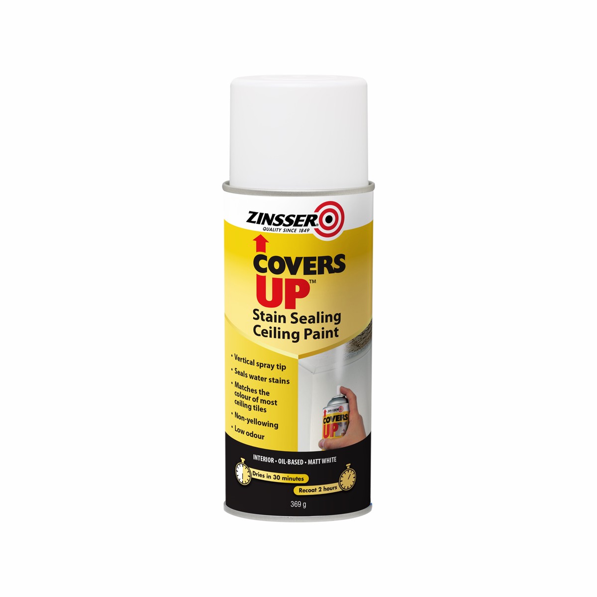 Zinsser Covers Up Oil-Based Stain-Sealing Ceiling Paint Aerosol White 369g