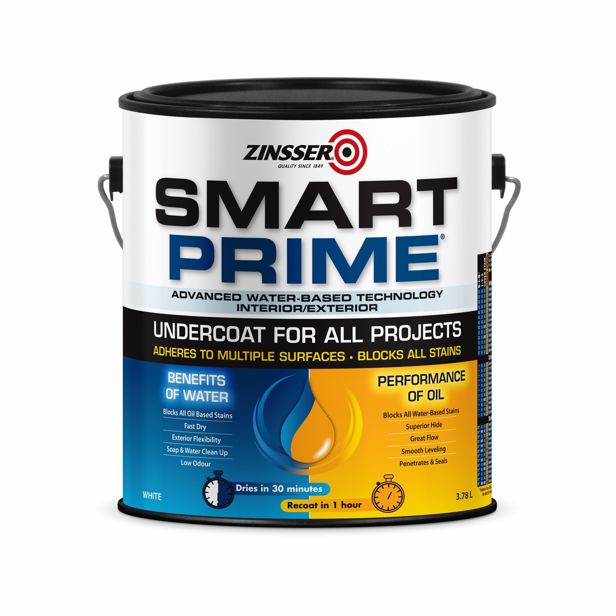 Zinsser Smart Prime Water-Based Undercoat White 3.78L Indoor Outdoor