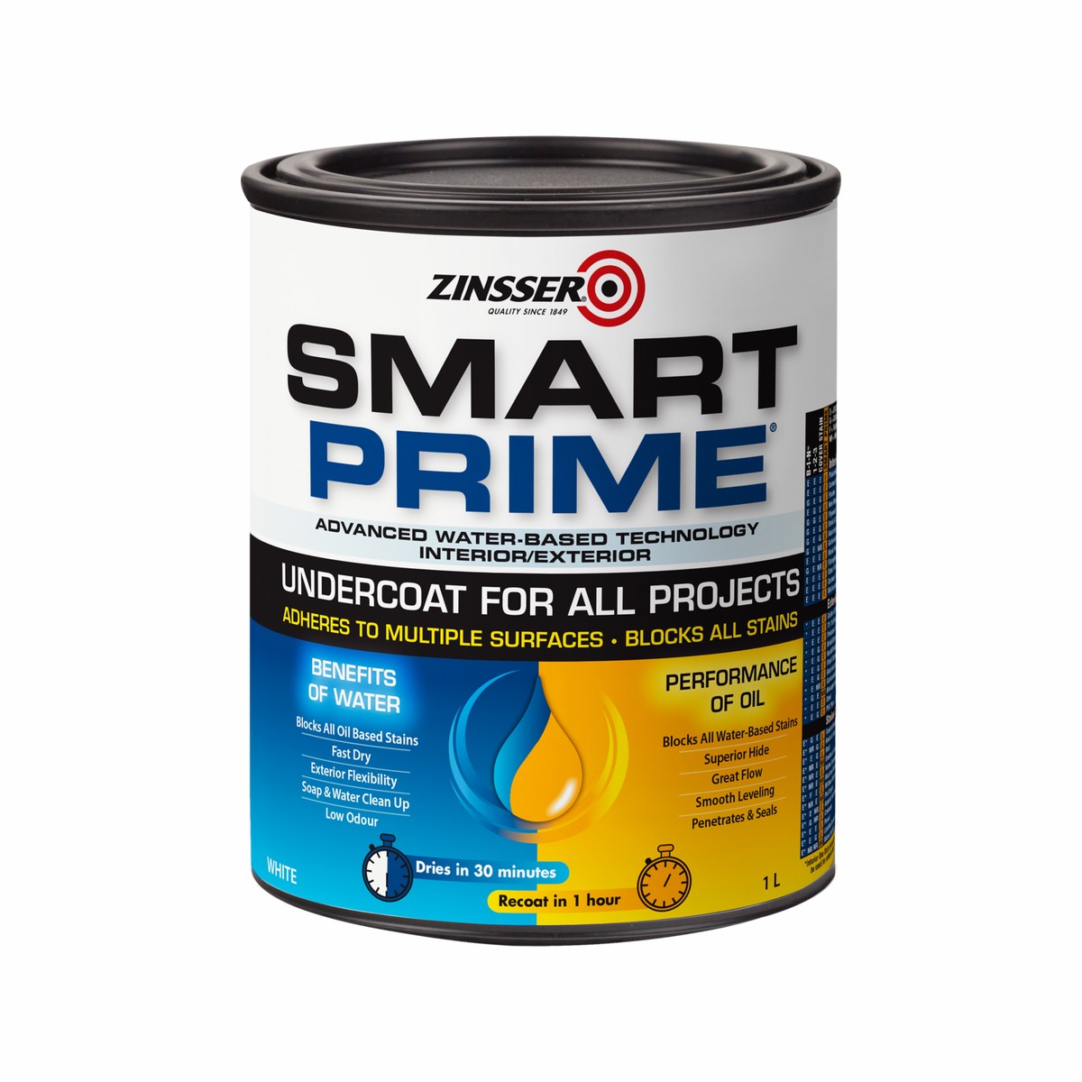 Zinsser Smart Prime Water-Based Undercoat White 1L Indoor Outdoor
