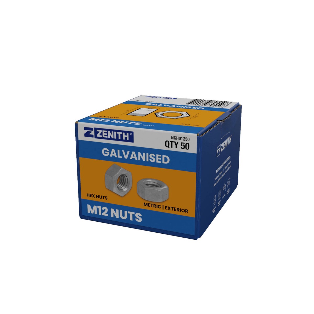 Zenith M12 Hot Dip Galvanised Hex Nuts - 50 Pack