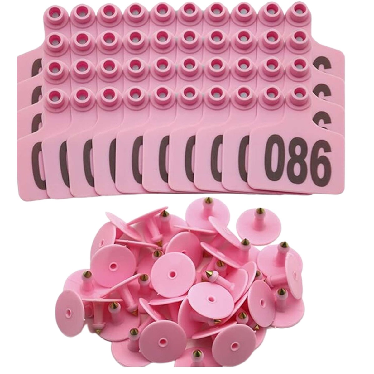 100x Small Pink Numbered Cattle Ear Tags 5x4cm for Livestock Identification