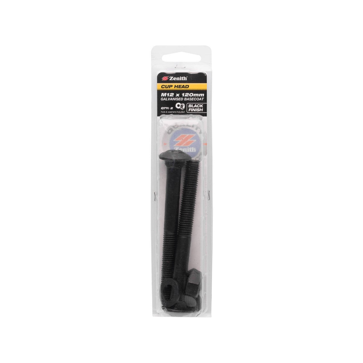 Zenith M12 x 120mm Black Cup Head Bolt - 2 Pack