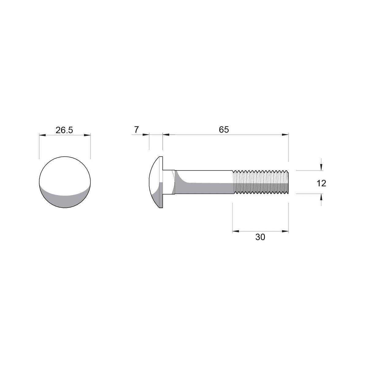 Zenith M12 x 65mm Hot Dip Galvanised Cup Head Bolt & Nut - 4.6 Grade Steel