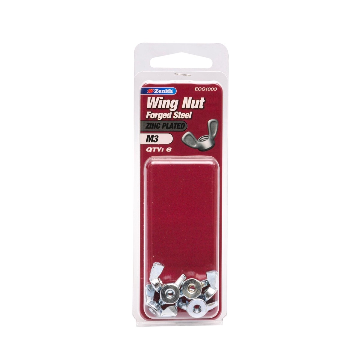 Zenith M3 Zinc Plated Forged Steel Wing Nut - 6 Pack
