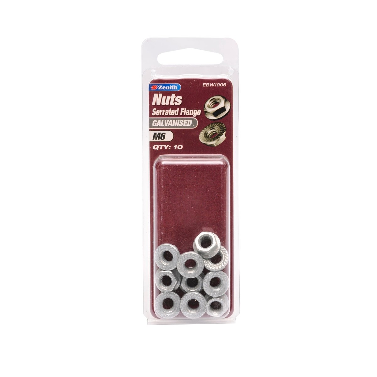 Zenith M6 Galvanised Serrated Flange Nut - 10 Pack