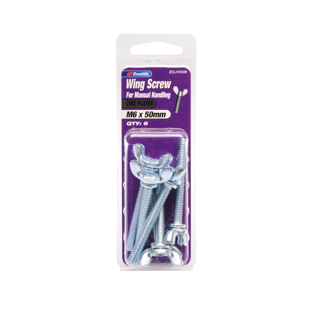 Zenith M6 x 50mm Zinc Plated Steel Wing Screws - 6 Pack