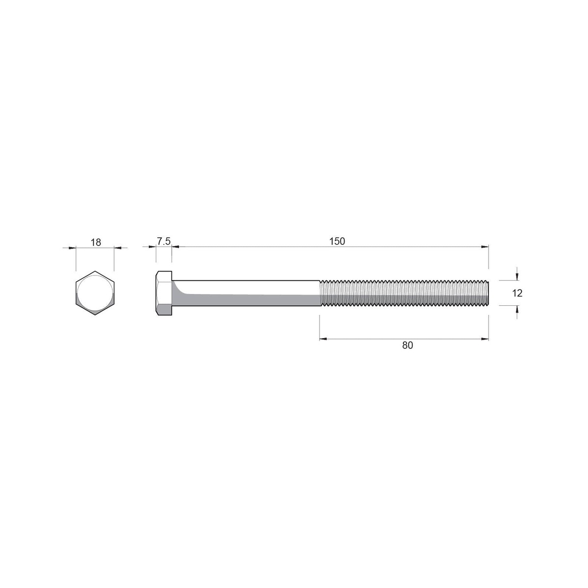 Zenith M12 x 150mm Hot Dip Galvanised Hex Head Bolt and Nut - 4.6 Grade Steel