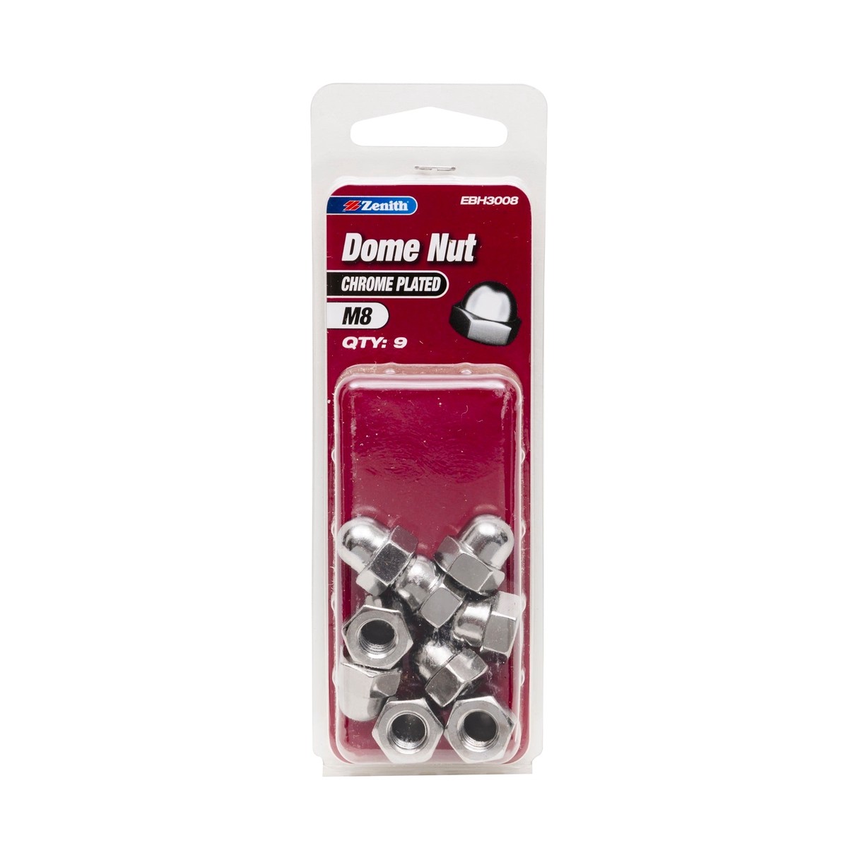 Zenith M8 Chrome Plated Steel Dome Nuts - 9 Pack