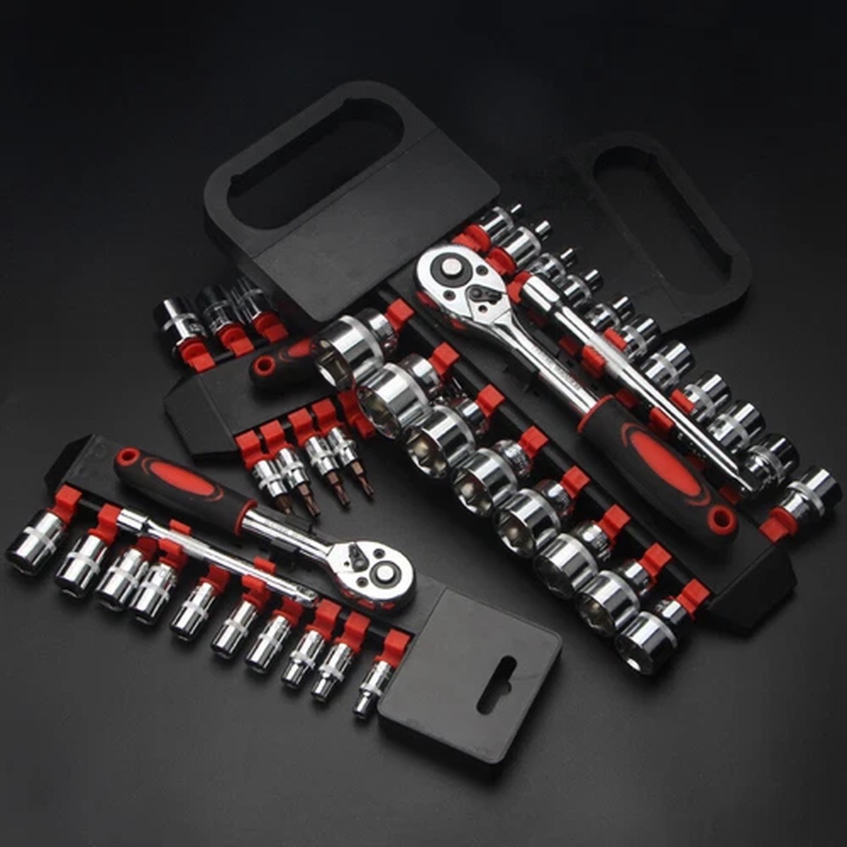 1/4" 3/8" 1/2" Ratchet Socket Wrench Set with 4-30mm Sockets and Extension Bar