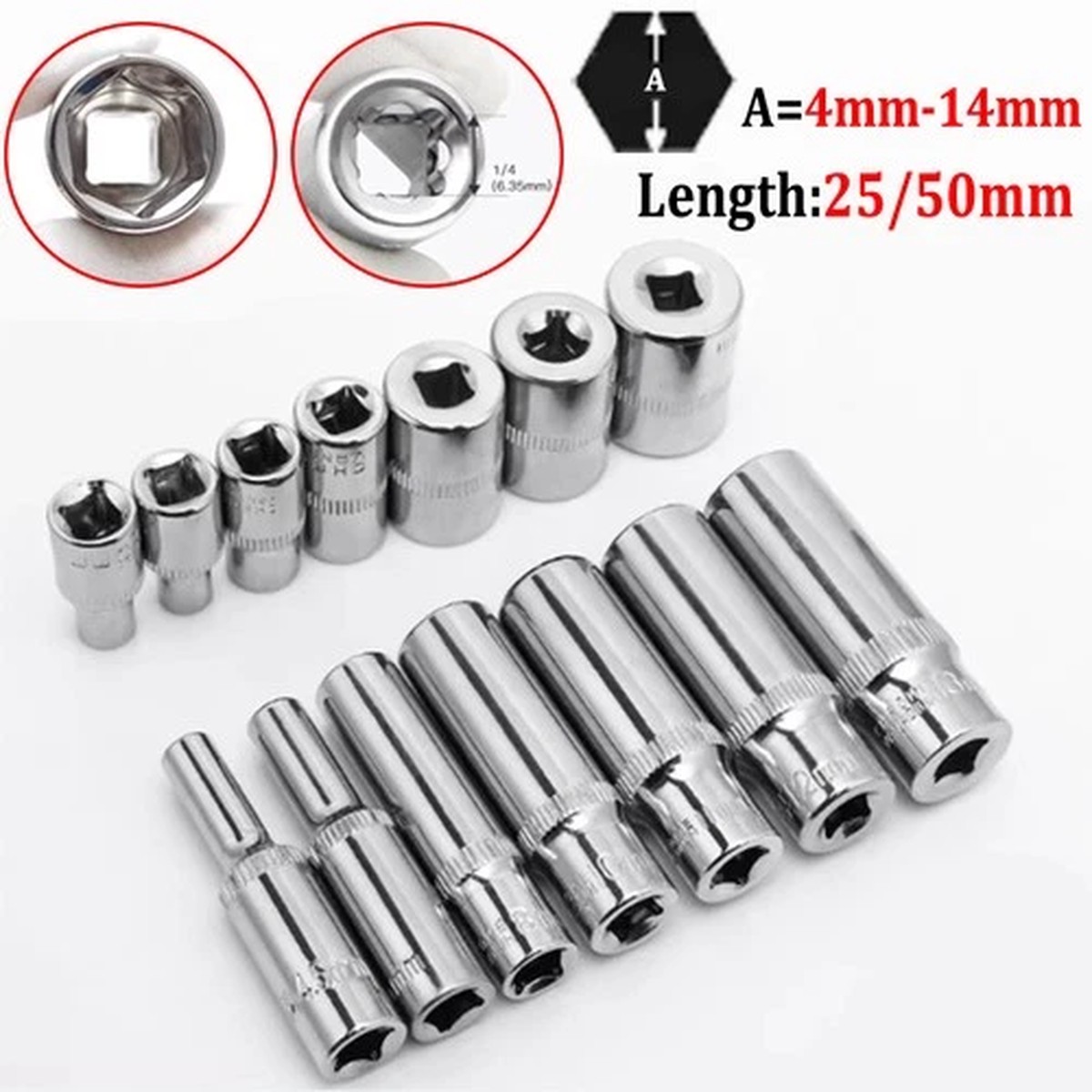 1/4" Hex Socket Set Wrench Drive Drill CRV Long Ratchet Adapter Tools 25mm 50mm