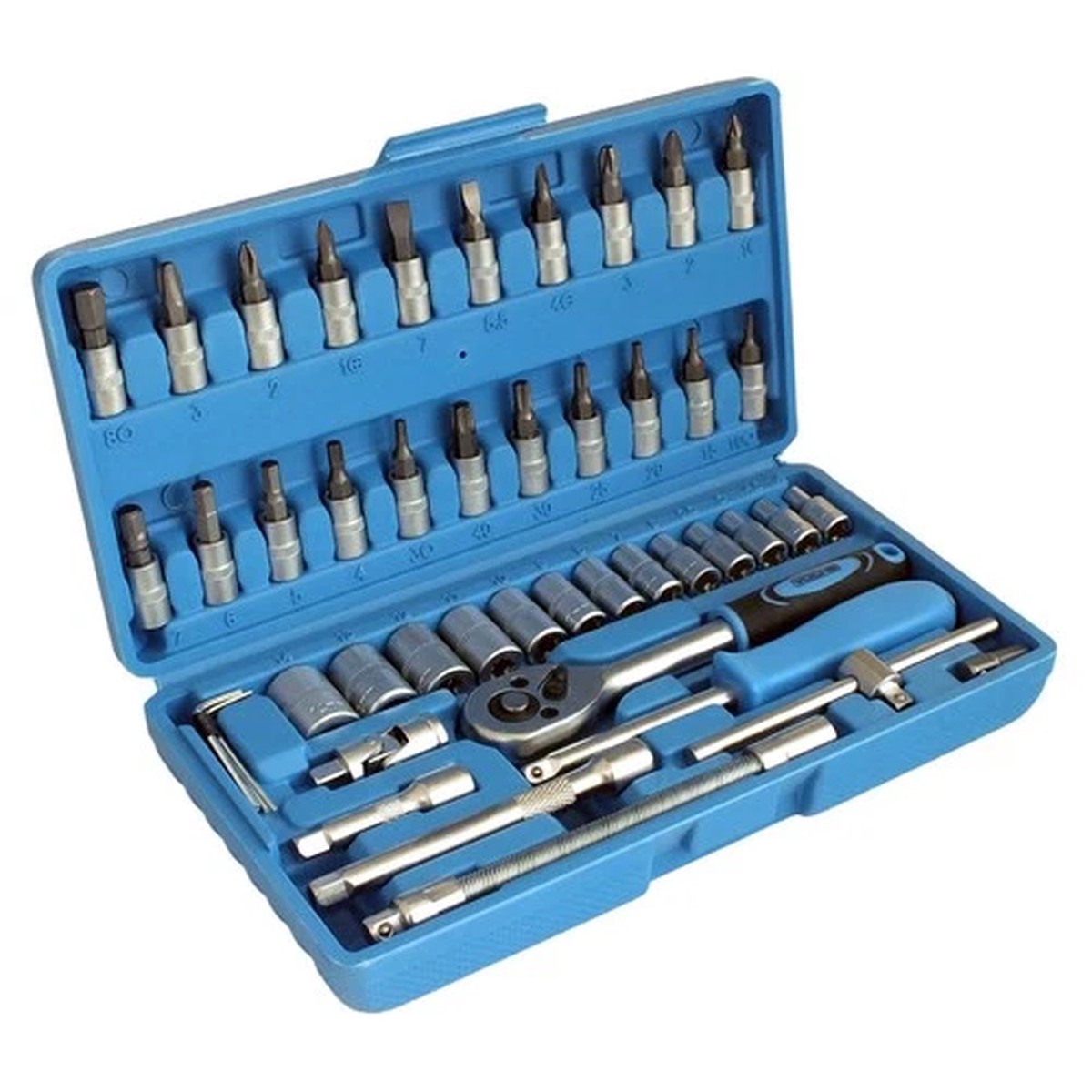 1/4" Drive Sockets Set 46pc CRV Steel Torx Star Pozi Phillips Bits + Case Voche