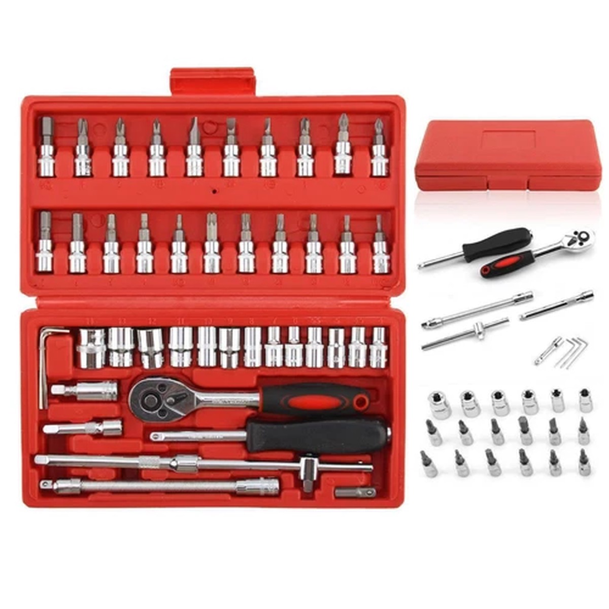 1/4" Drive W/Case 46-Piece Socket Tool Ratchet Wrench Set Extension METRIC/SAE