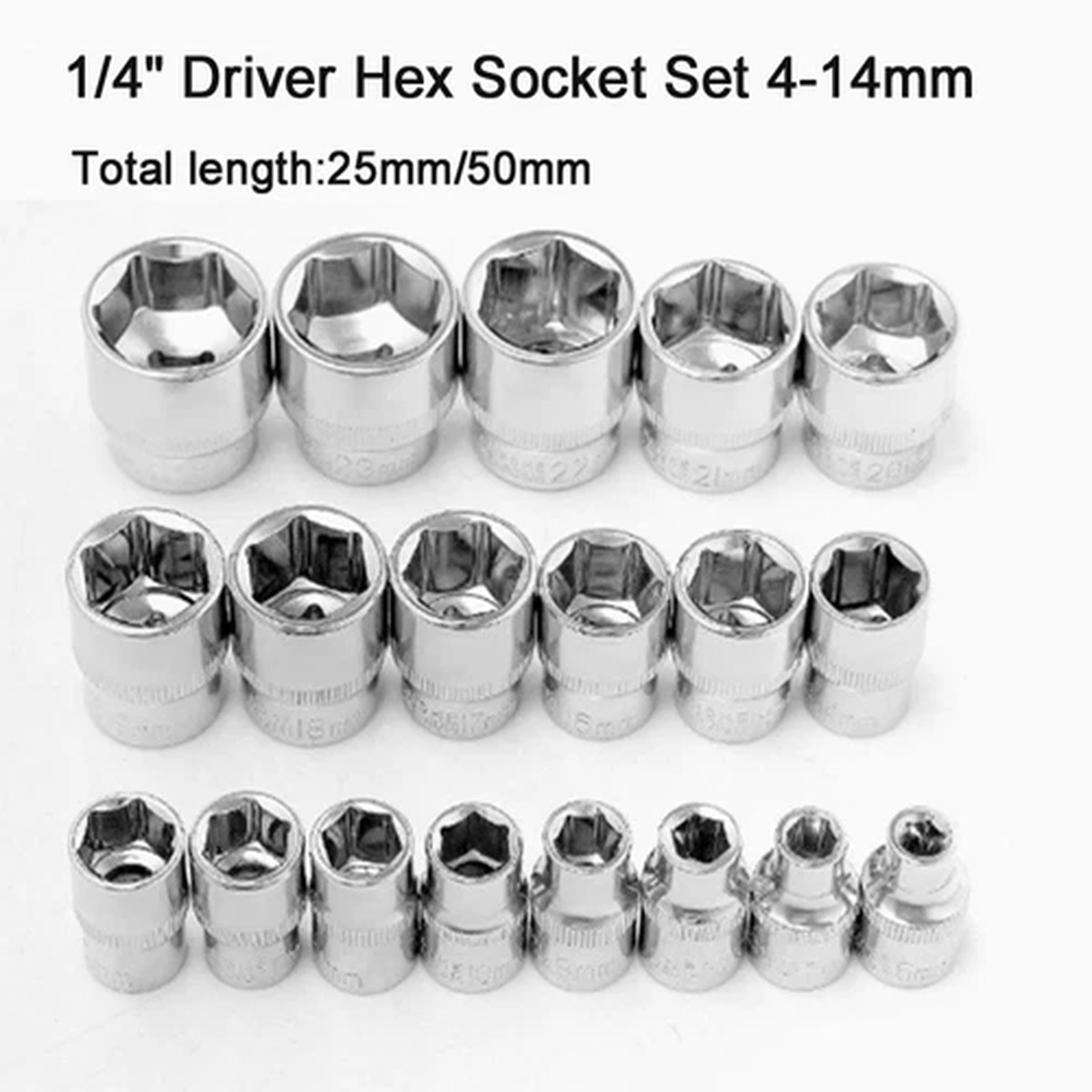 1/4" Driver Hex Socket Set 4-14mm 6 Points Long Reach Sockets For Ratchet Wrench