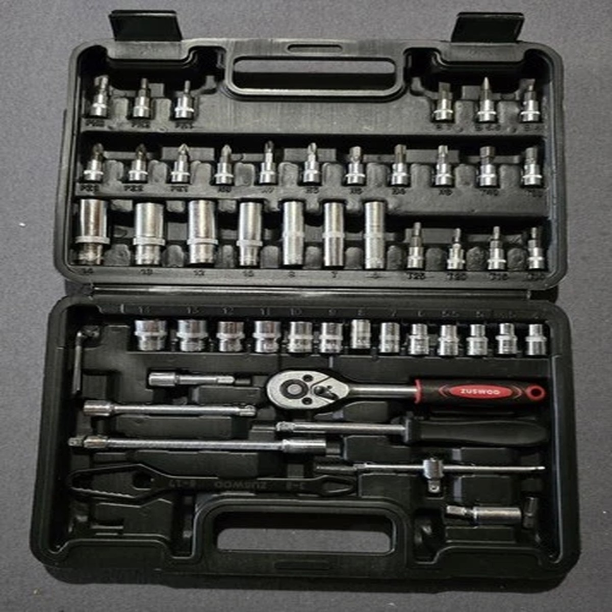 Zuswood 50 Piece Socket And Ratchet Tool Set With Case Compact