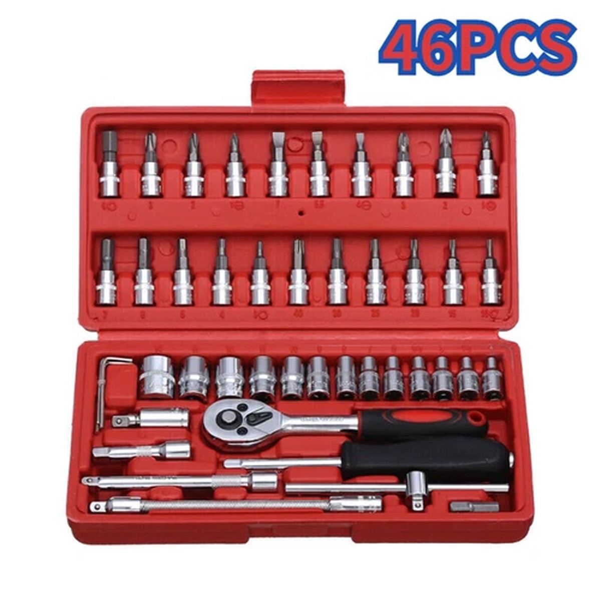 1/4 Ratchet Wrench Hand Repair Kit 46pcs Socket Tool Set For Auto Car Repairing-