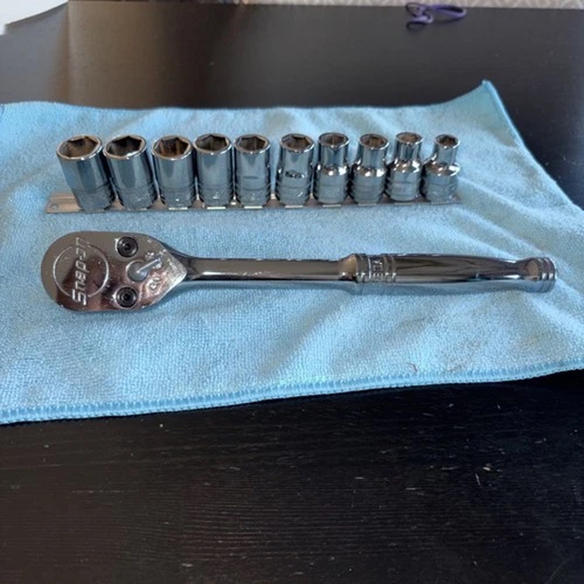 10 Pc 1/2 Drive 6 Point Shallow Chrome Socket Set Snap On metric & S80A Ratchet