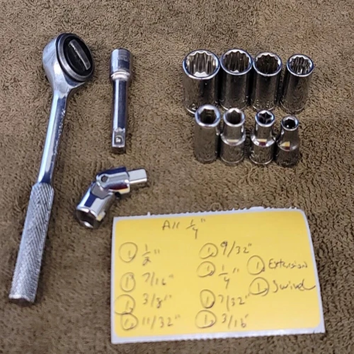 11 KAL 1/4" Drive Socket Ratchet Extension Swivel Joint Adapter Tool Set USA