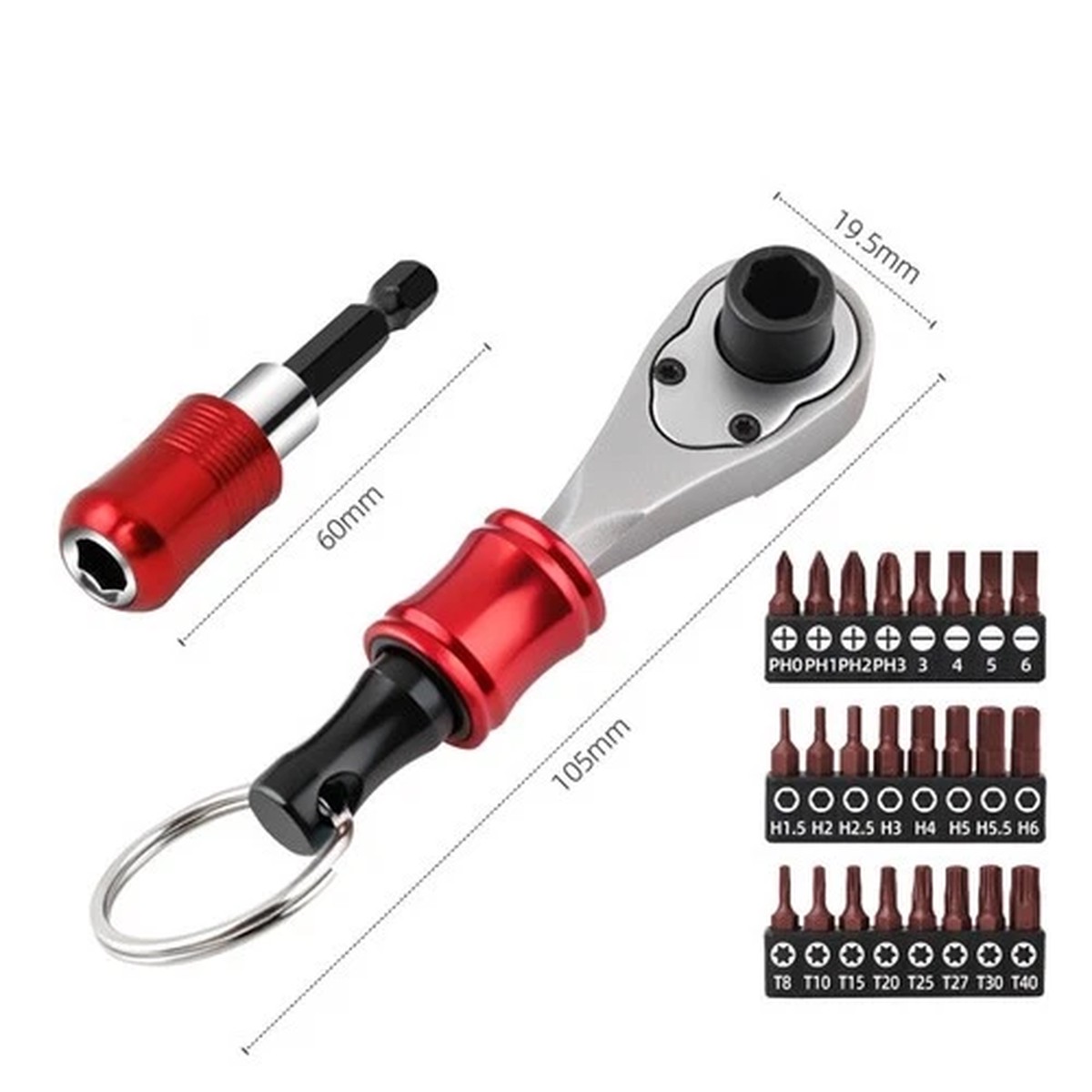 1/4 Inch Ratchet Wrench Set with Keychain Quick Release Mechanism and Bit Bar