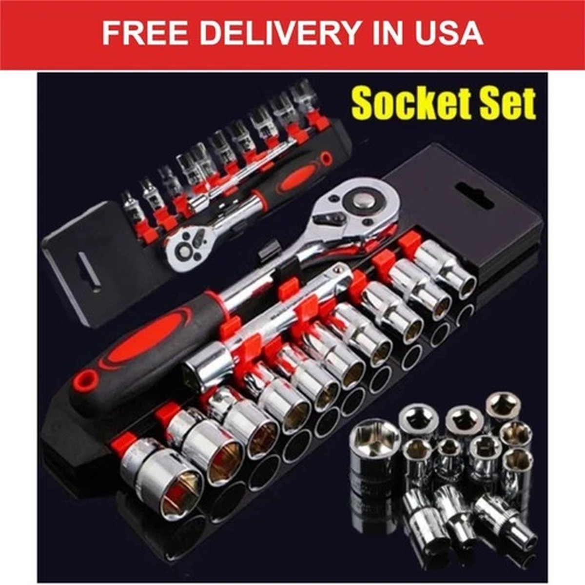 12 Pc Socket Wrench Set Metric Ratchet Tool Kit for Car Motorcycle Bike