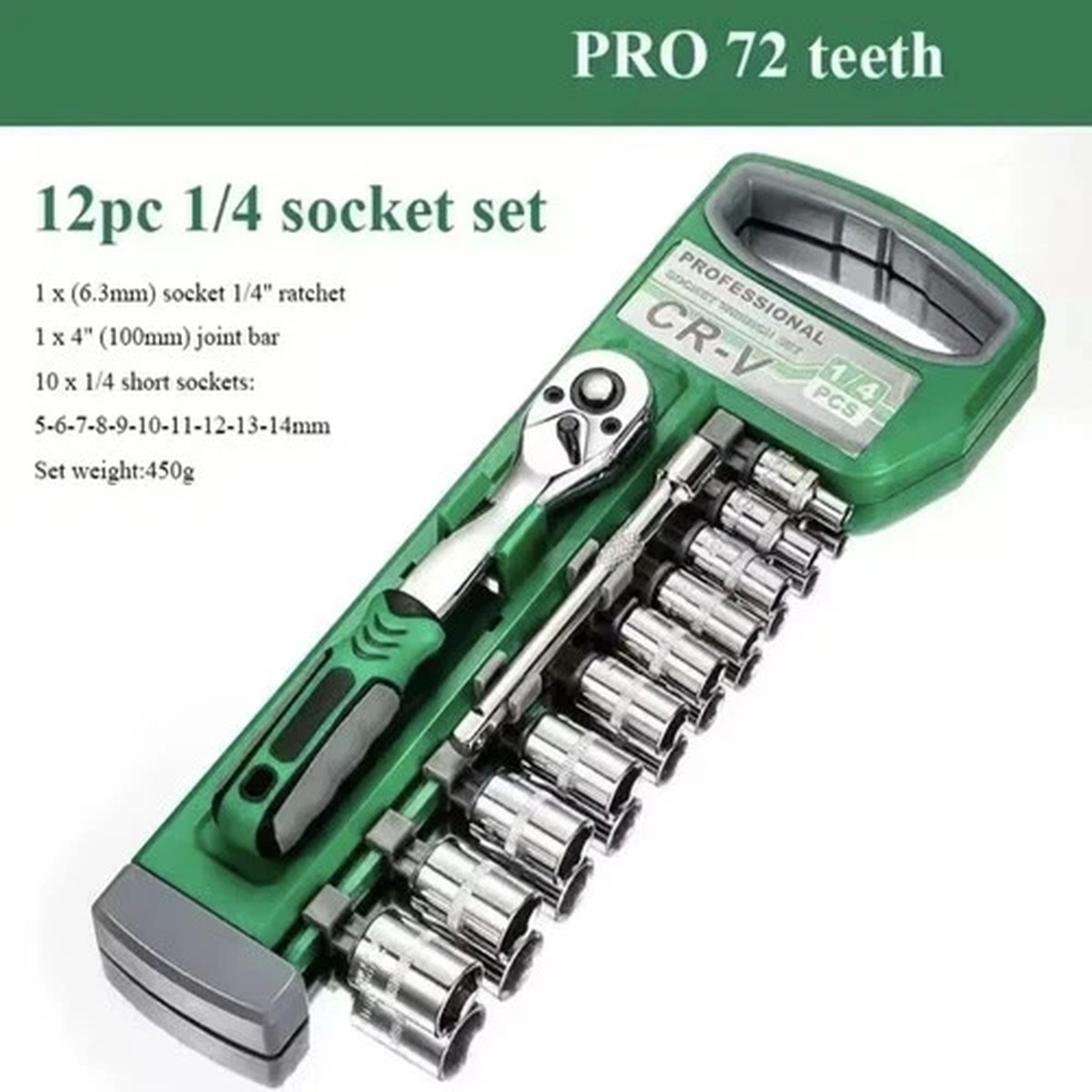1/4" Ratchet Socket Set 514mm CRV Steel Compact Tool Kit with Case DIY NEW