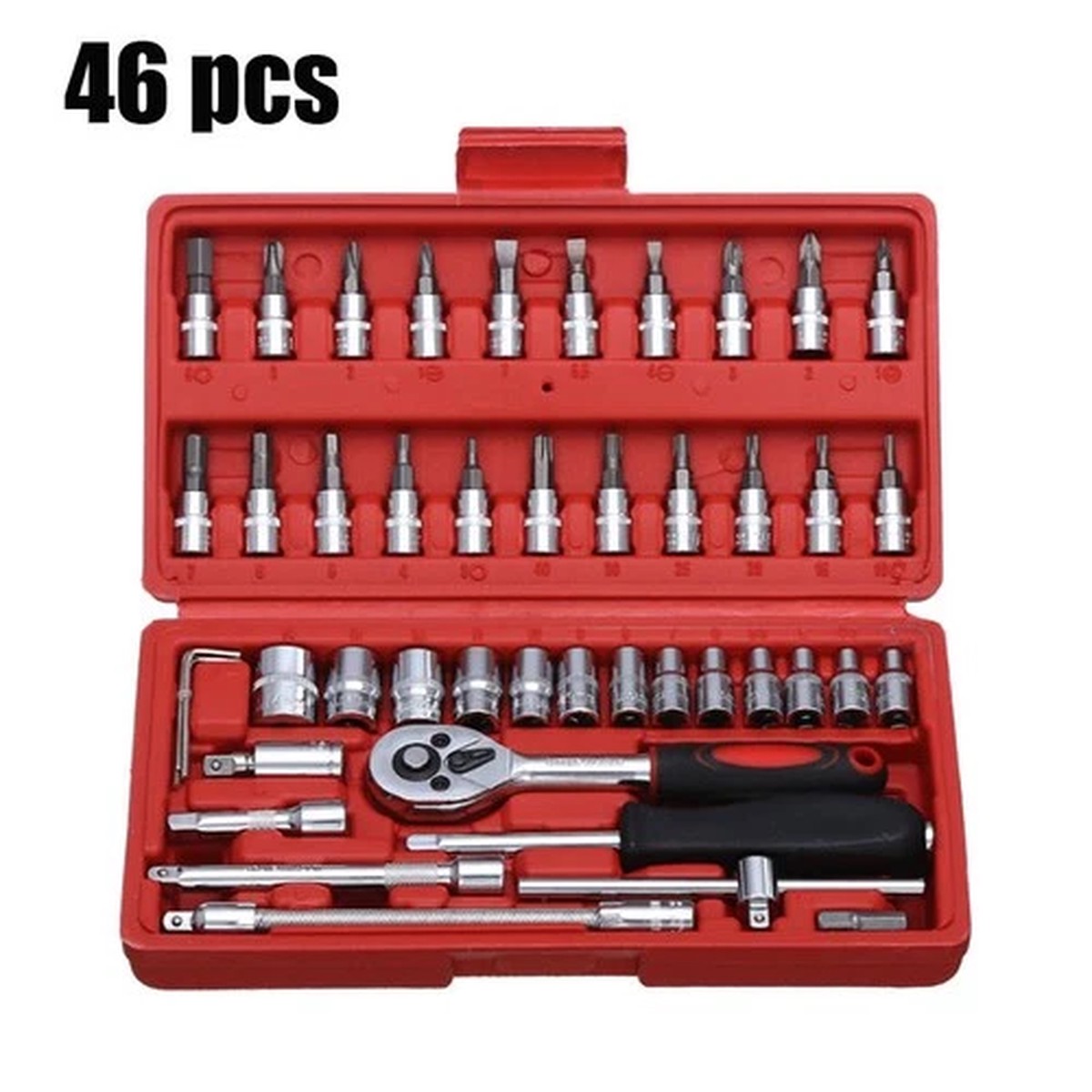 1/4 Ratchet Wrench Hand Repair Kit 46pcs Socket Tool Set For Auto Car Repairing