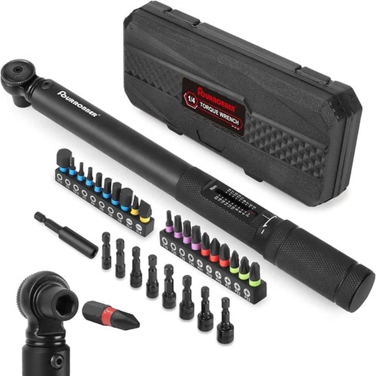 1/4" Torque Wrench Set 2-20Nm Click Type Ratchet Adjustable with Bits Case