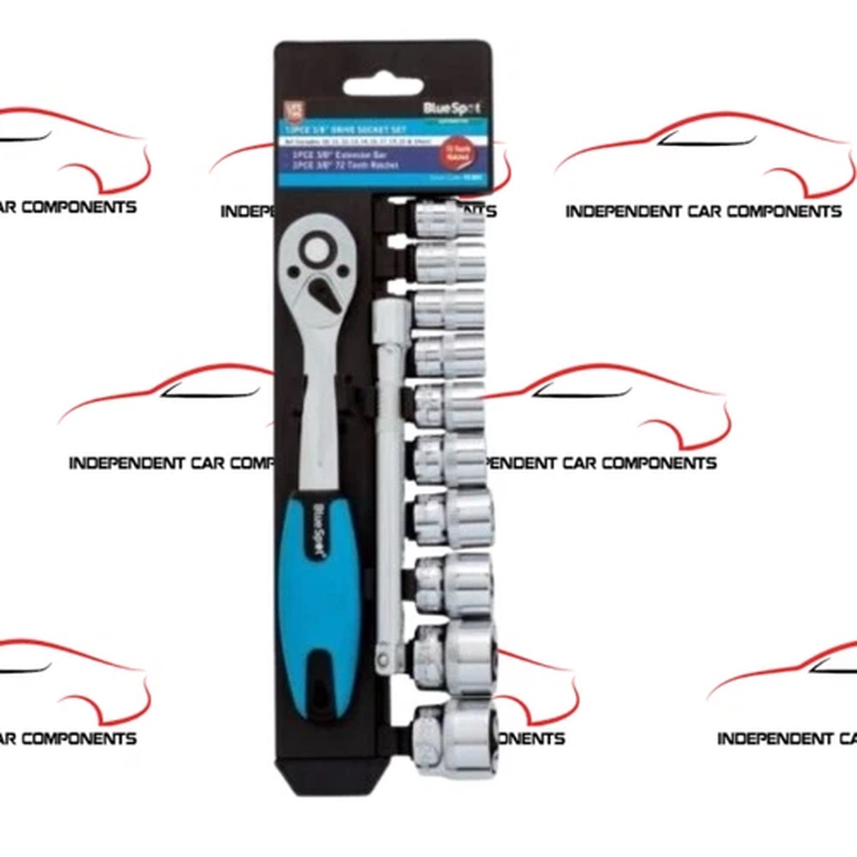 12 PIECE 3/8" DRIVE RATCHET AND SOCKET SET METRIC 10-24mm STORAGE RAIL B01502