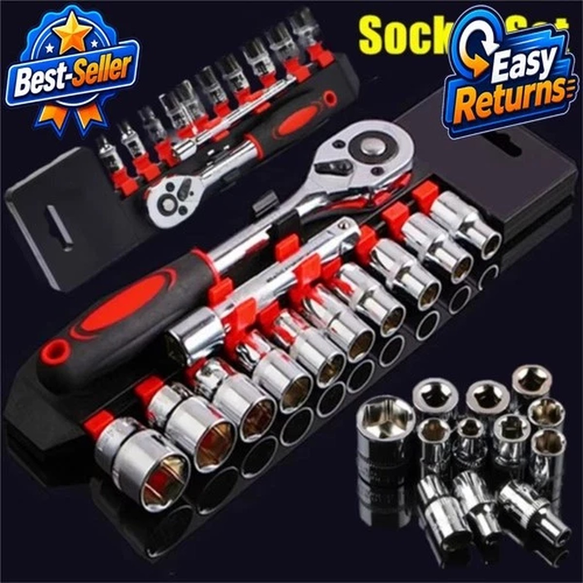 12-Piece Metric Socket Wrench Set Ratchet Tool Kit 4-13mm Auto Bike