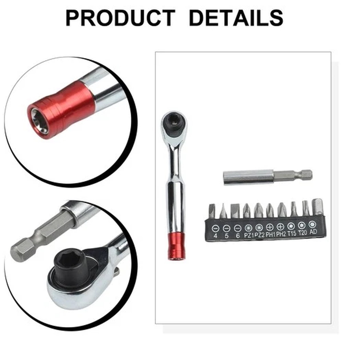 1/4 in Ratchet Wrench 72 Tooth Quick Release with 10 Bits and Extension