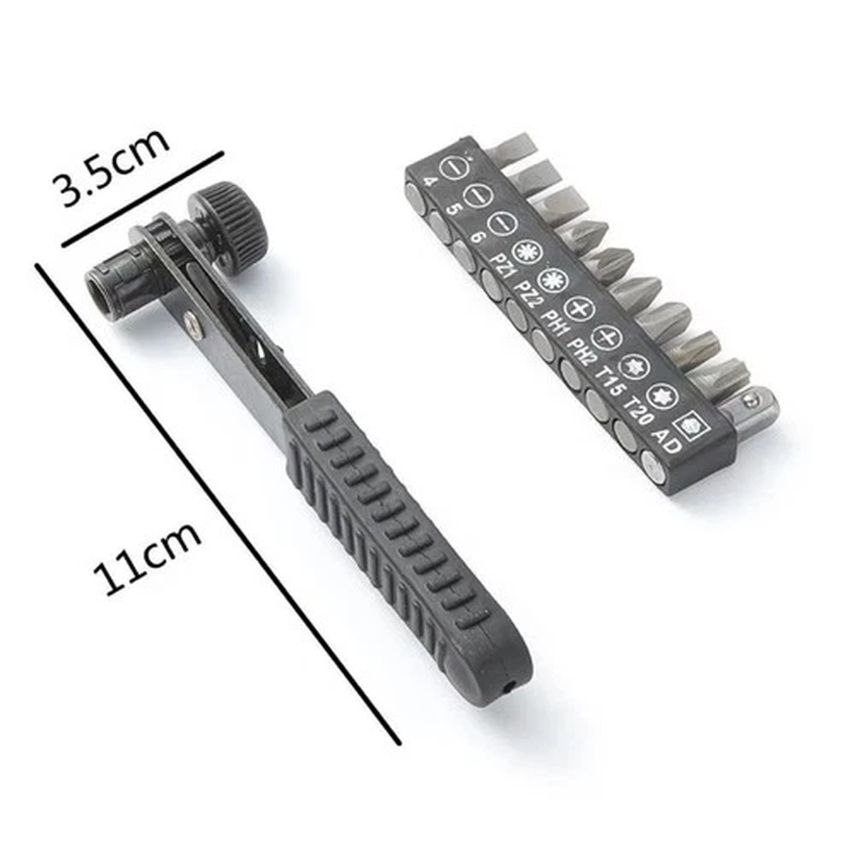 11pc Mini Offset Ratchet Screwdriver Set Socket Cabinet Stubby Pozi Philips Bits