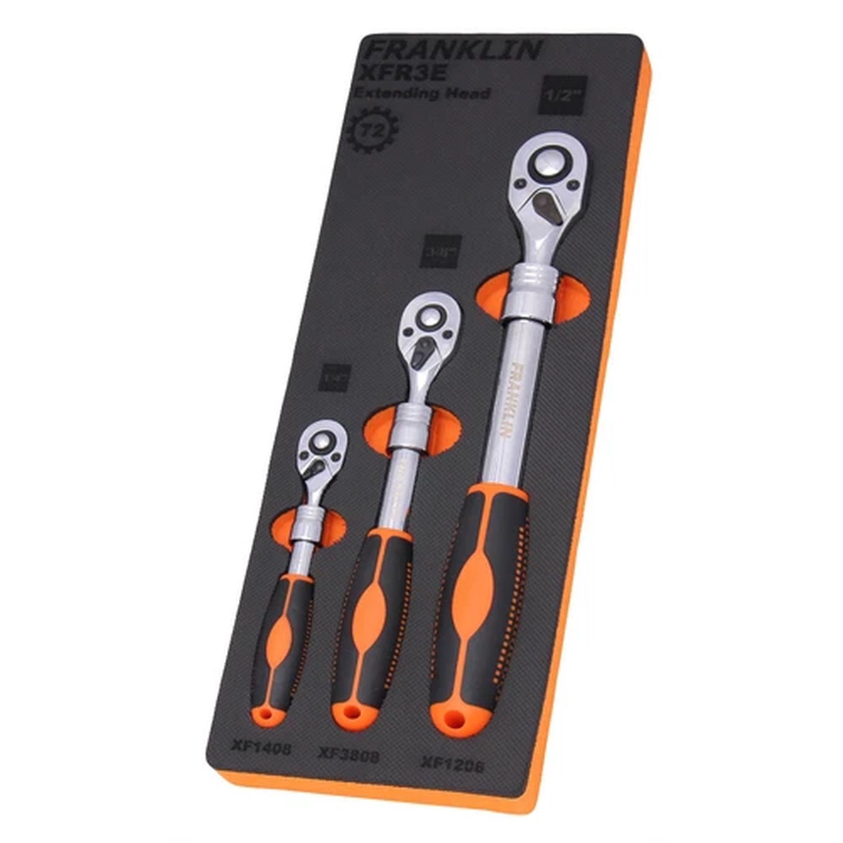 1/4" & 3/8" & 1/2" Drive Extending Ratchet Set 72 T 3 Pce Franklin Tools XFR3E
