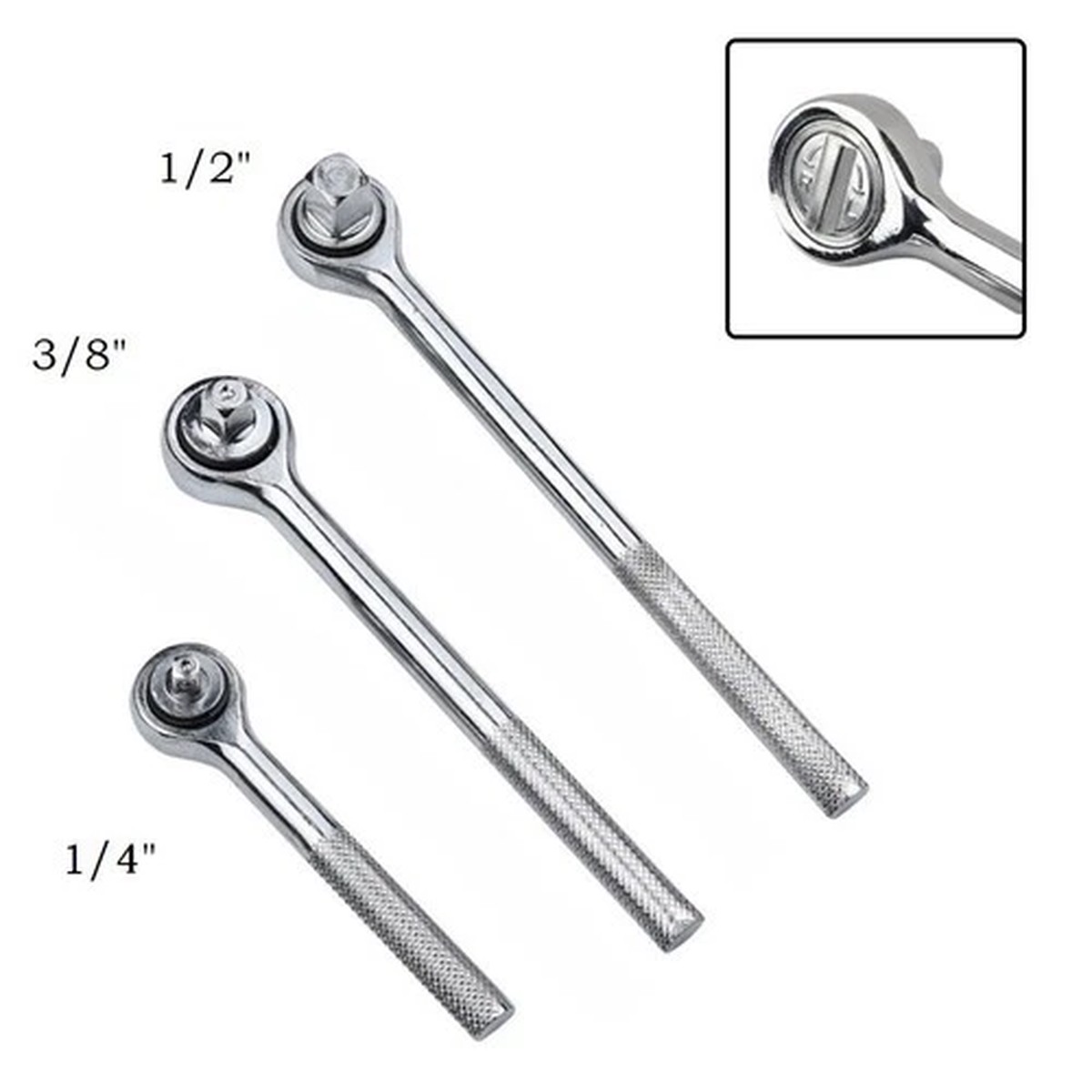 1/4 3/8 1/2 Inch Ratchet Wrench Set Reversible Head Swing Function Chrome Steel