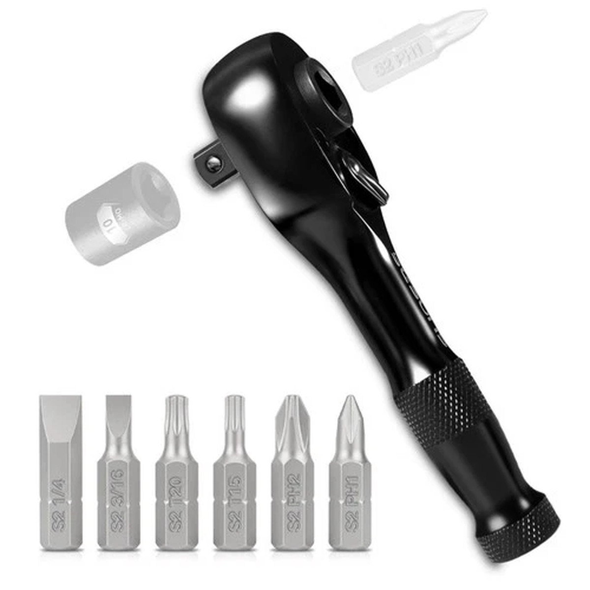 1/4 Drive Stubby Ratchet Wrench Set, 1/4-Inch Hex & Square Driver 90-Tooth M...