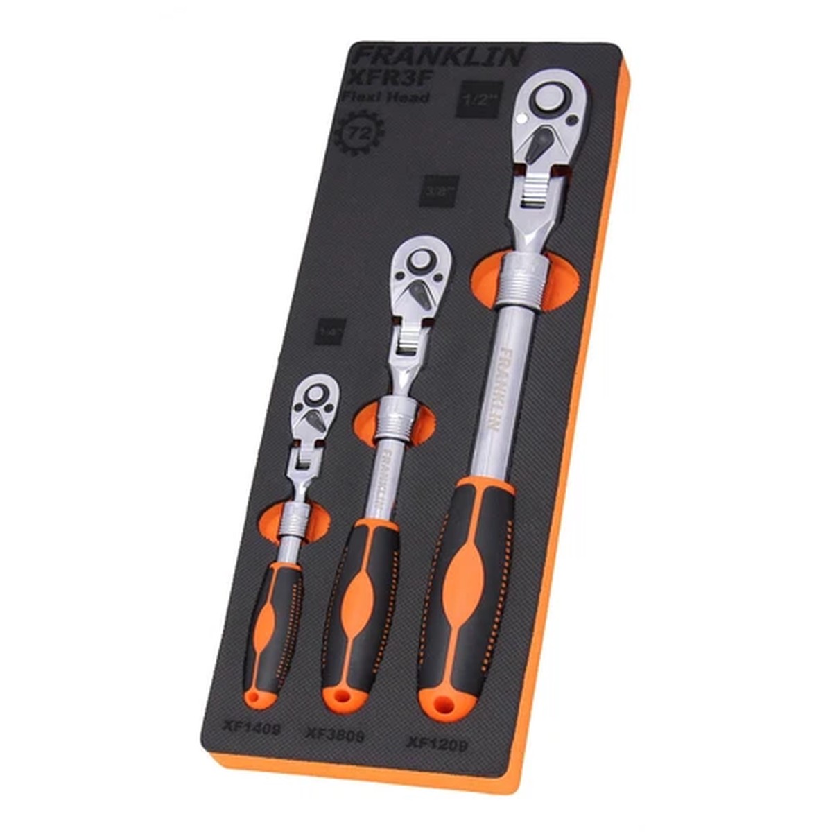 1/4", 3/8" & 1/2" Drive Flexi Extending Ratchet Set 72 Tooth Franklin XFR3F