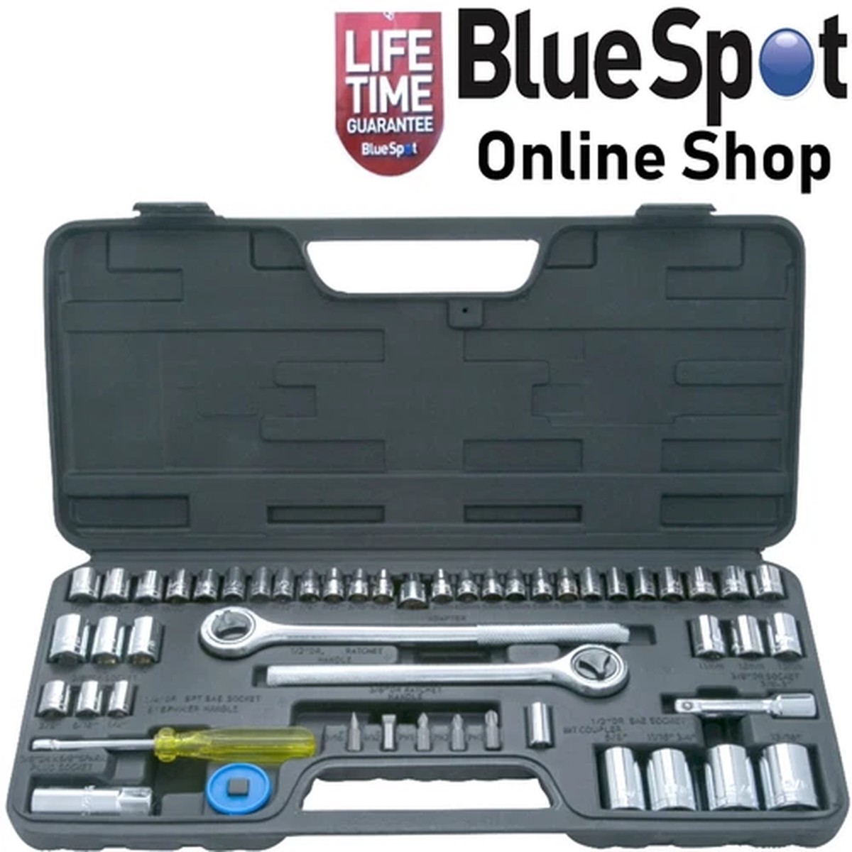 1/4" & 3/8" SOCKET SET 52 PIECE , SOCKETS & DRIVER BITS, BLUE SPOT 01746