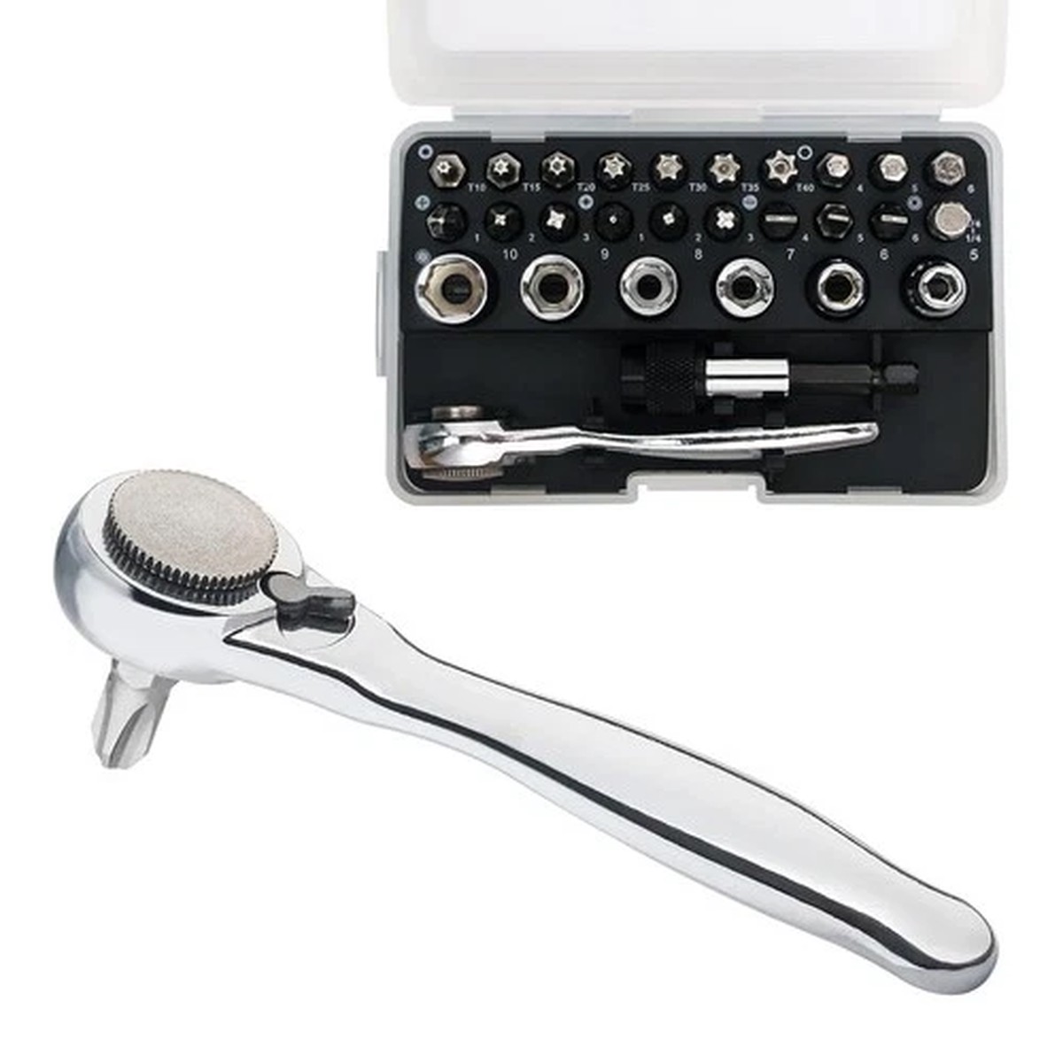 1/4 Mini Ratchet Set 28pcs Right Angle Screwdriver and Bit with Metric Socket...