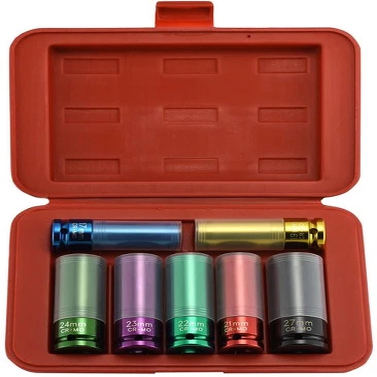 1/2" Drive Impact Wheel Rim Socket Set with Protective Sleeves, 7 Piece Set