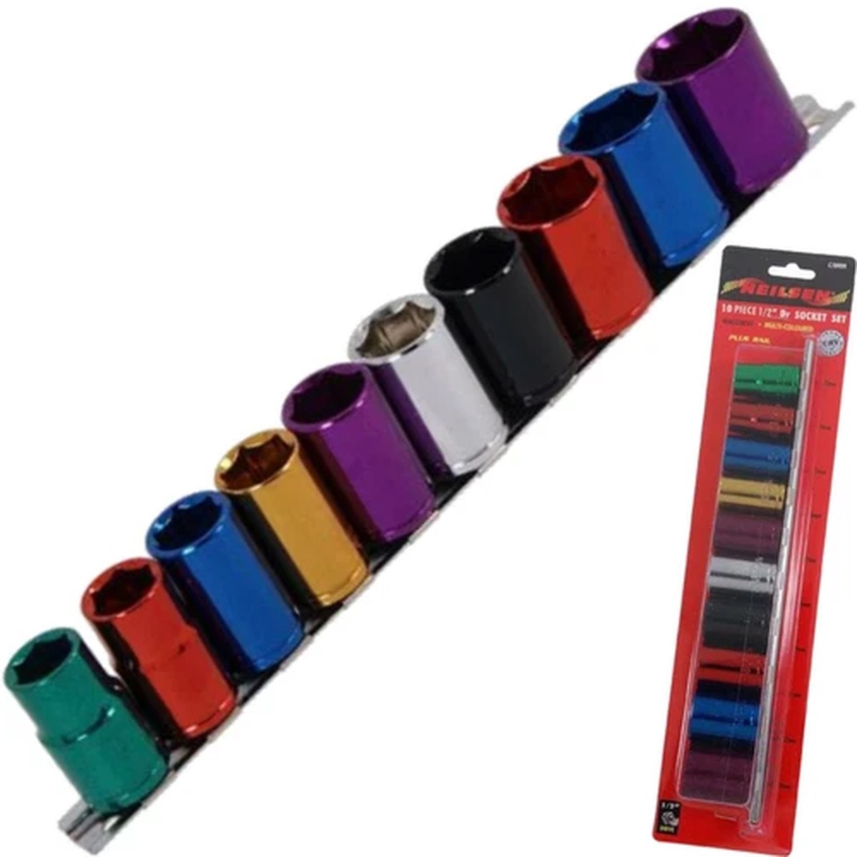 10pc Multi Coloured Metric Shallow Socket 13mm - 24mm 6pt Set 1/2" Drive CT0909