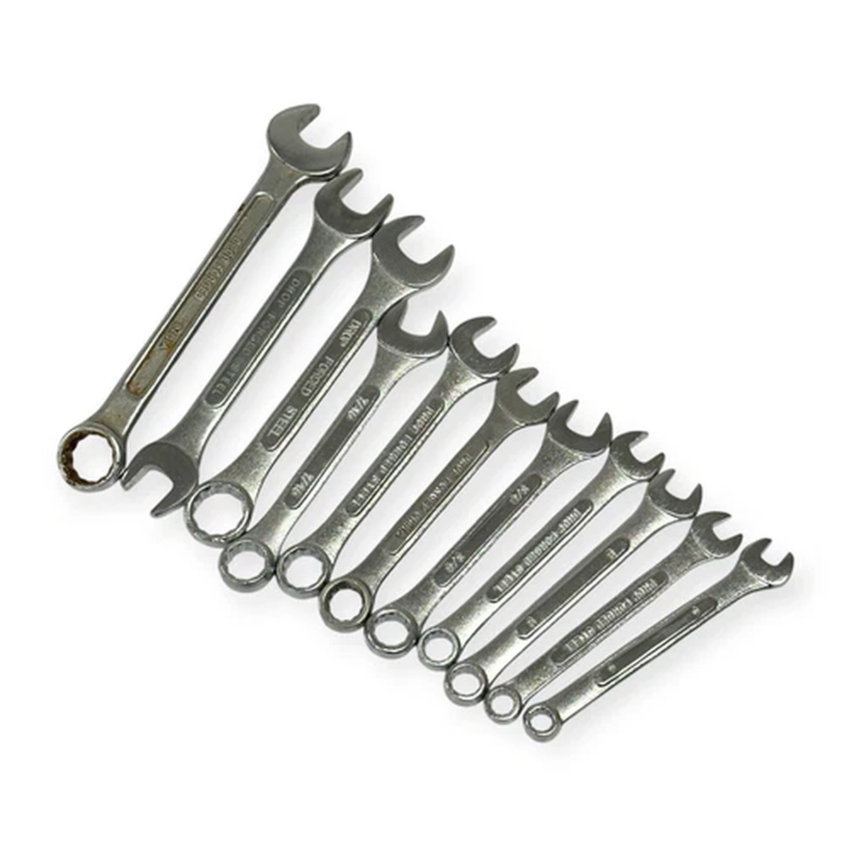 11 Drop Forged Steel Metric SAE 7/16 in, 3/8 in, 8mm, 6mm Combination Wrench Set