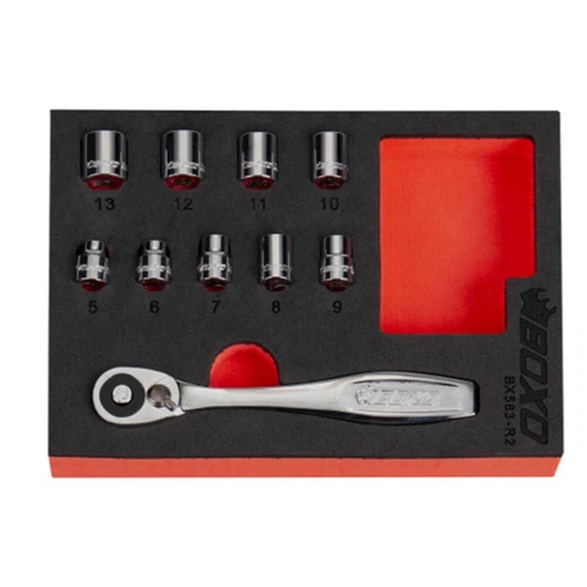 1/4" Dr Low Profile Socket Set 10 Pcs 5-13mm 72T Slim-Head Ratchet BX583-R2