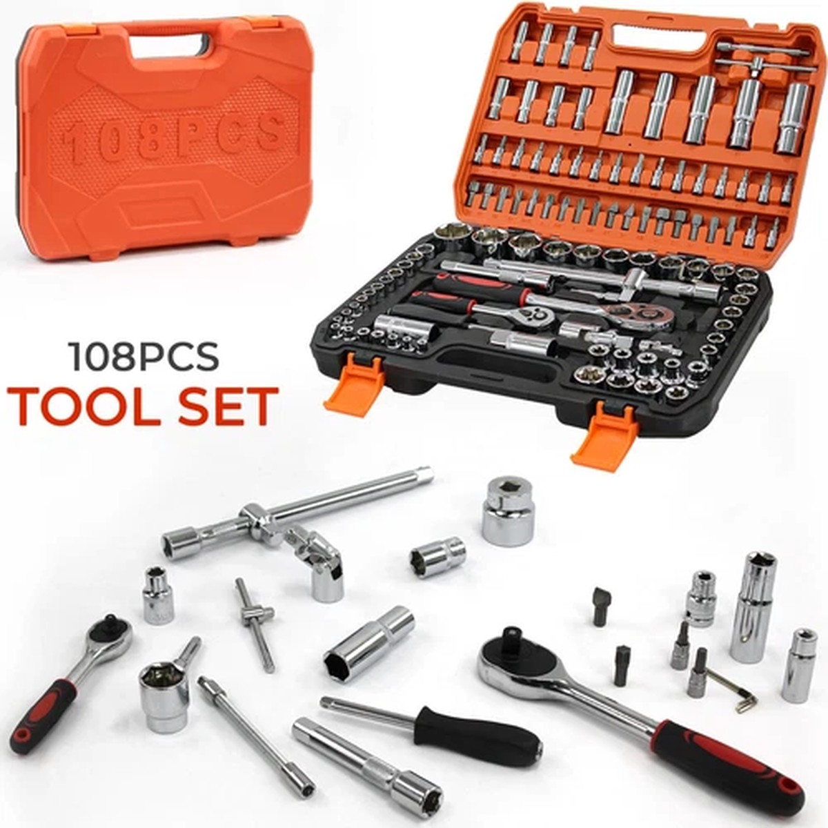 108 Pcs 1/4" & 1/2" Socket Ratchet Set Screwdriver Torx Set with Hard Case