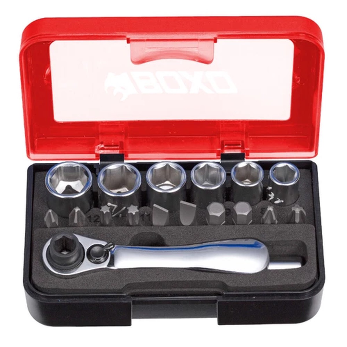 1/4" Dr Socket Set 7-12mm Bit Ratchet-Ext-Bits 18 Pcs in Carry Case BOXO P501