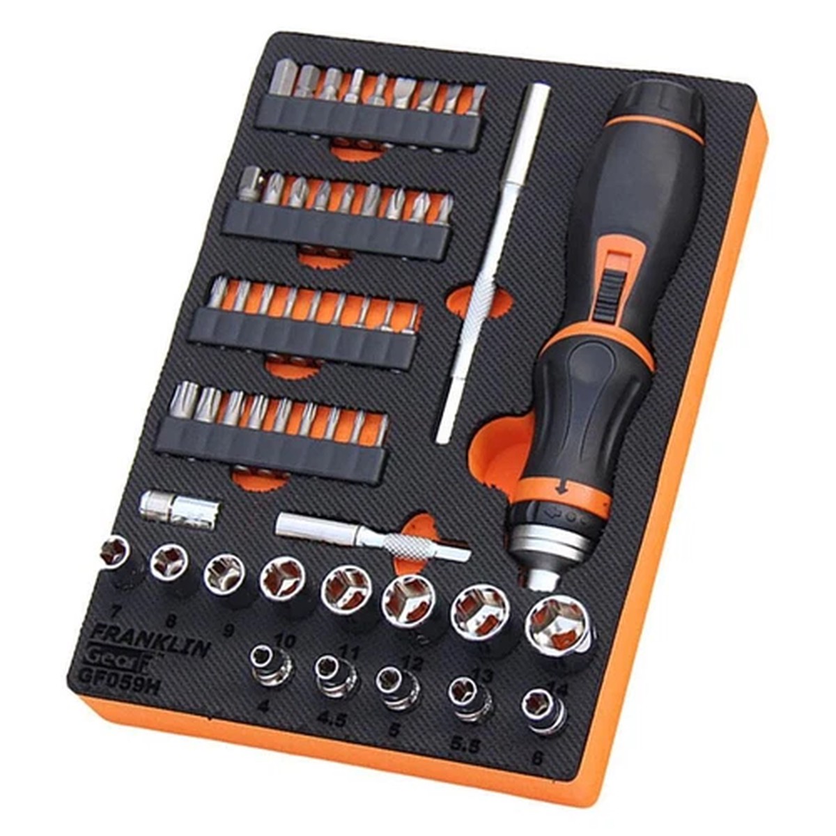1/4" Drive 6 Pt Socket & Ratchet Screwdriver Set 59 Pce Franklin Tools GF059H