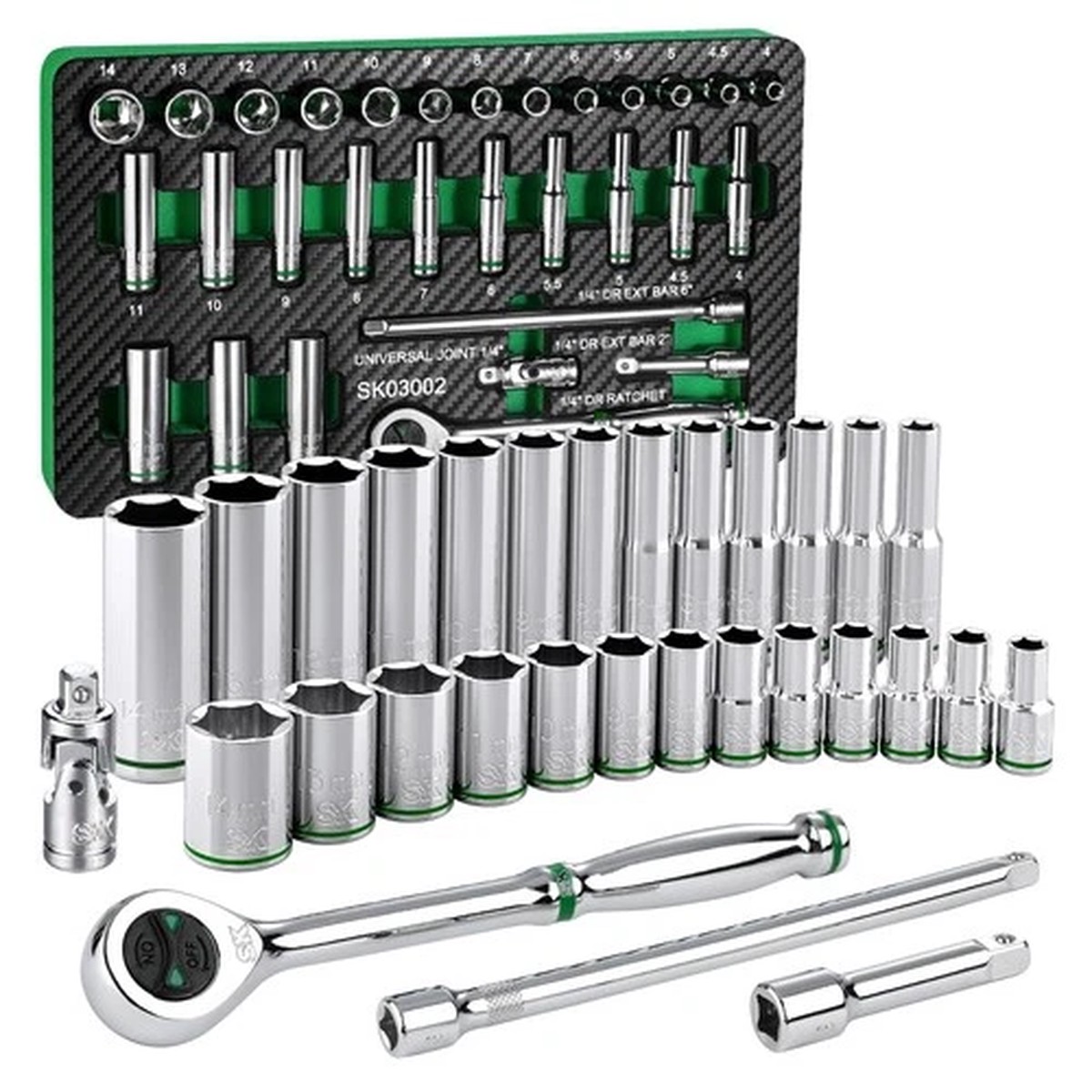 1/4" Drive Socket Set with 160-P Ratchet, 30-Piece Metric Sockets