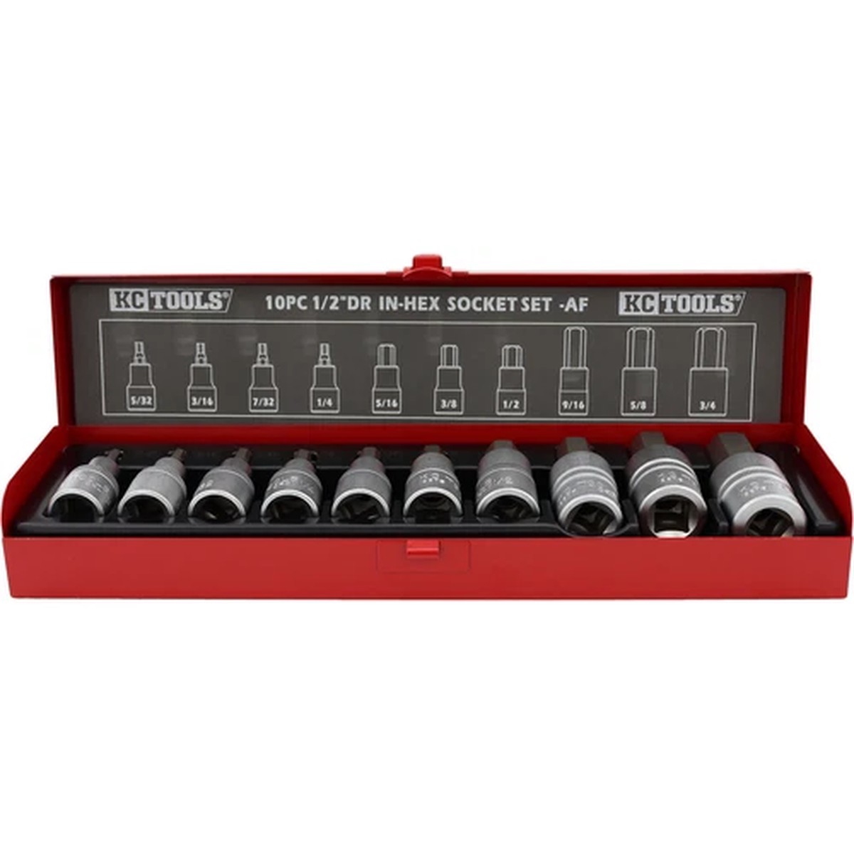 10Pc 1/2" Drive Af In-Hex Socket Set 5/32" - 3/4" SAE S2 1/4 3/8 1/2 3/16 13668