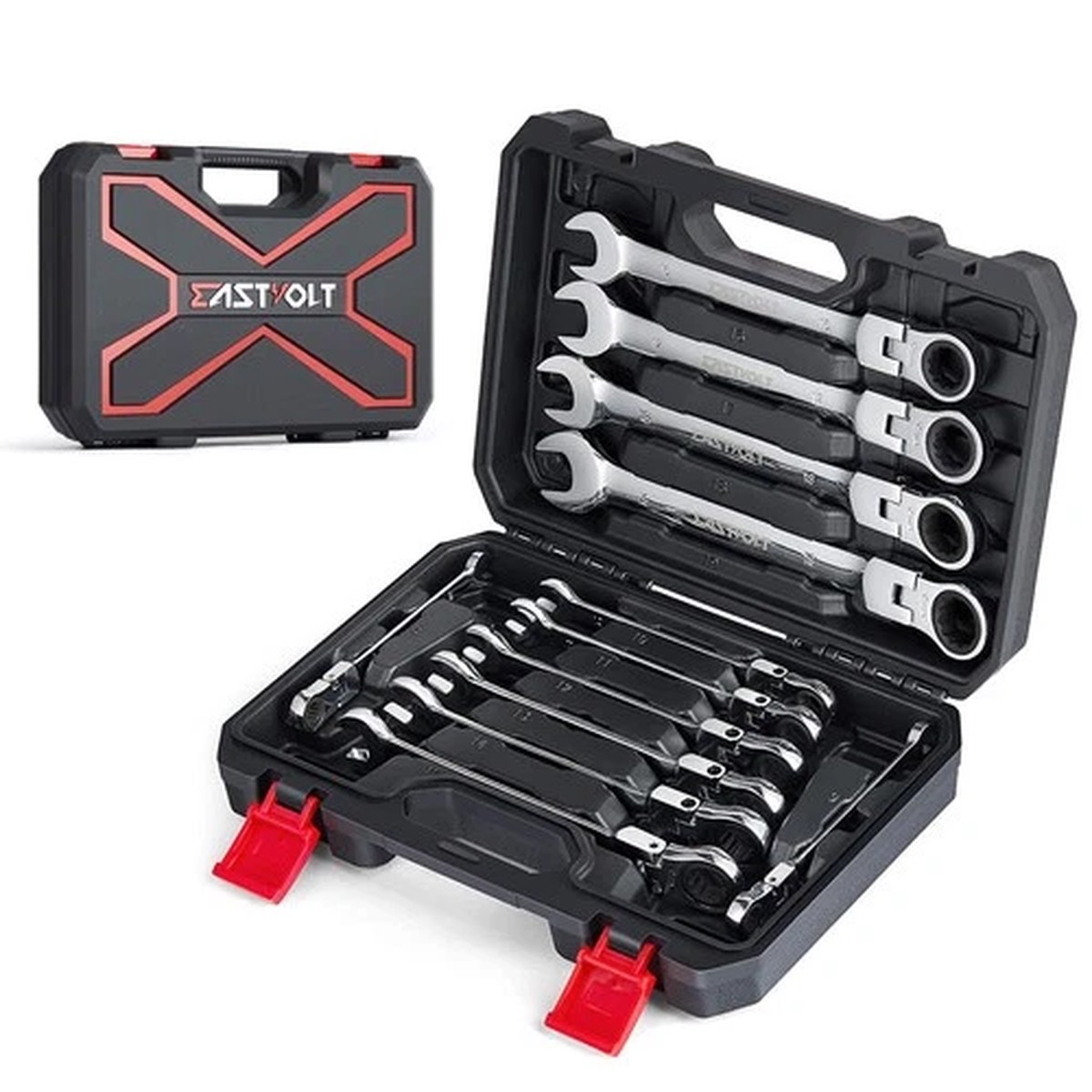12-Piece Flex-Head Ratcheting Wrench Set, Metric 8mm-19mm, Combination Ended ...