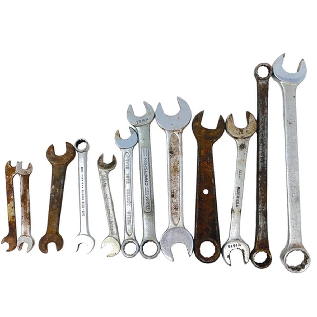 12 Pcs Craftsman, Proto and Assorted 7/16 13mm Open End, Combination Wrench Set