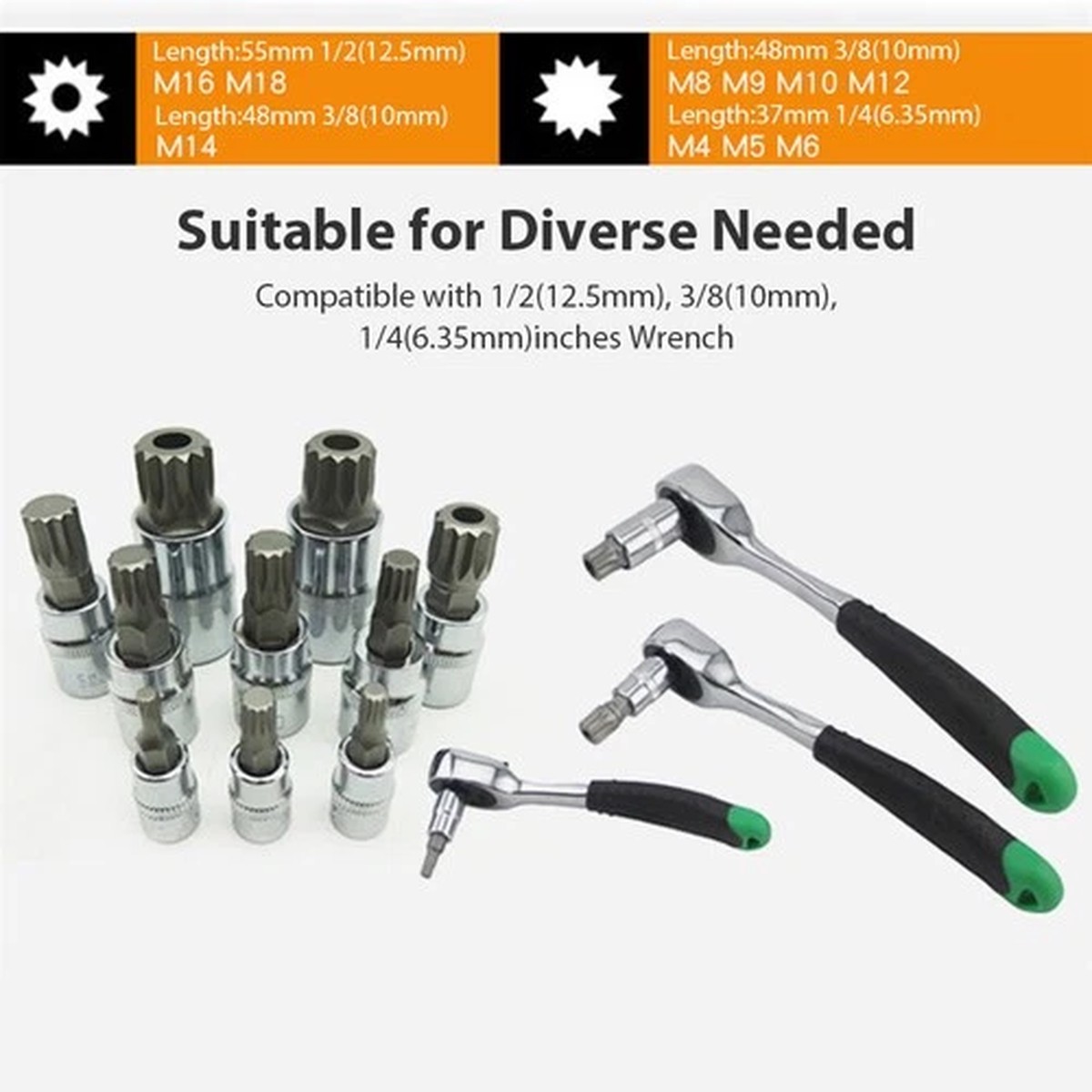 10-Piece 12-Point Socket Set With Quick-Release Ratchet & Star BitsA