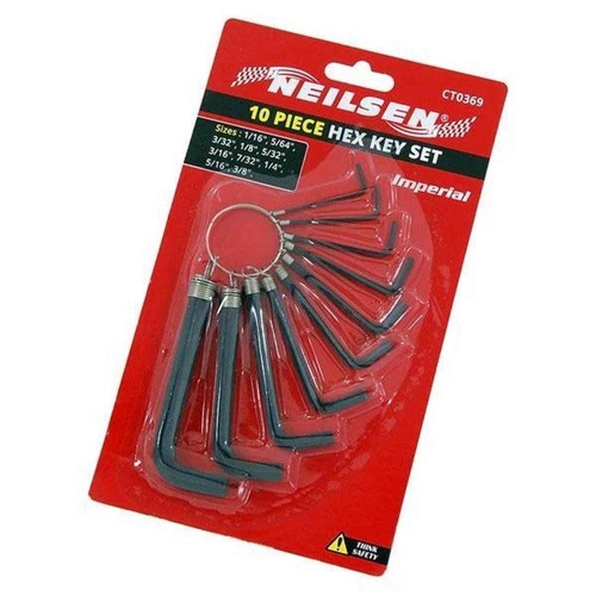 10pc Hex Key Tool Set Imperial 1/163/8 Carbon Steel on Keyring Holder DIY Tools